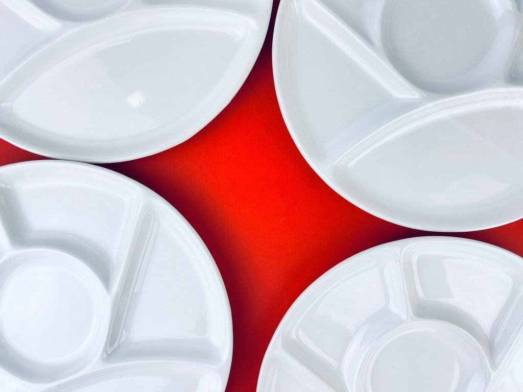 Product image for 'vintage white glazed ceramic fondue sushi plates set of 4 9' (view 8161e5)