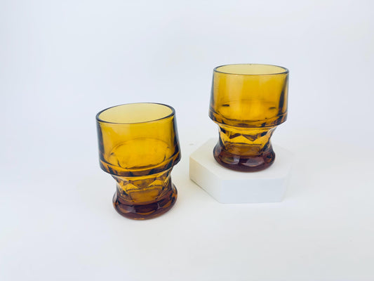 Product image for 'vintage amber chiselled heavy glass tumblers set of 2 mid century modern barware' (view 6a9dd6)