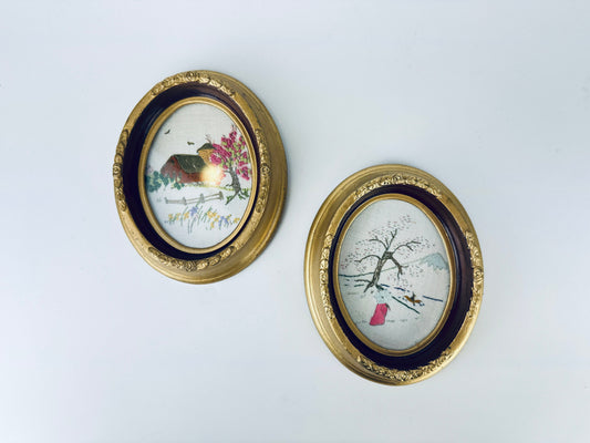Product image for 'vintage oval faux wood embroidered art wall decor picture frame 3 x 4 sold separately' (view d6893b)