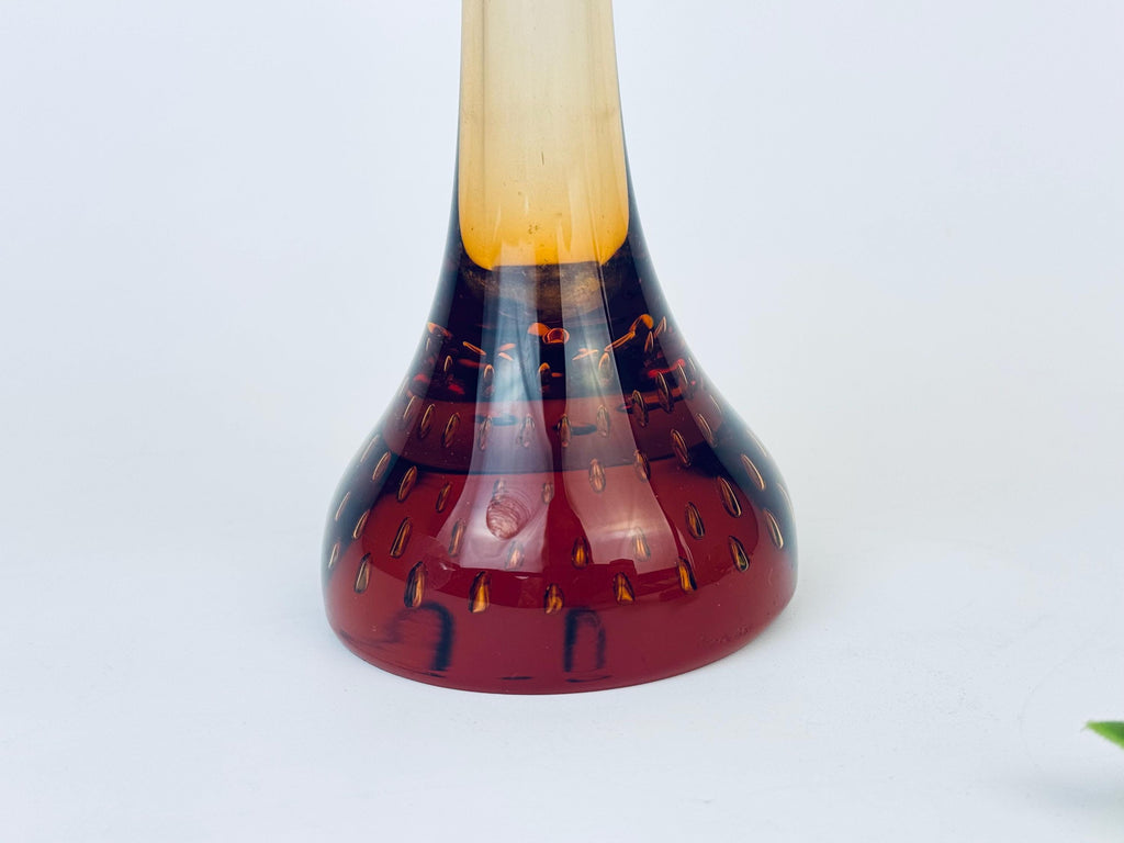 Product image for 'vintage gematex tall crystal glass vase hand blown amber brown controlled bubble base made in sweden' (view 9e3c8e)