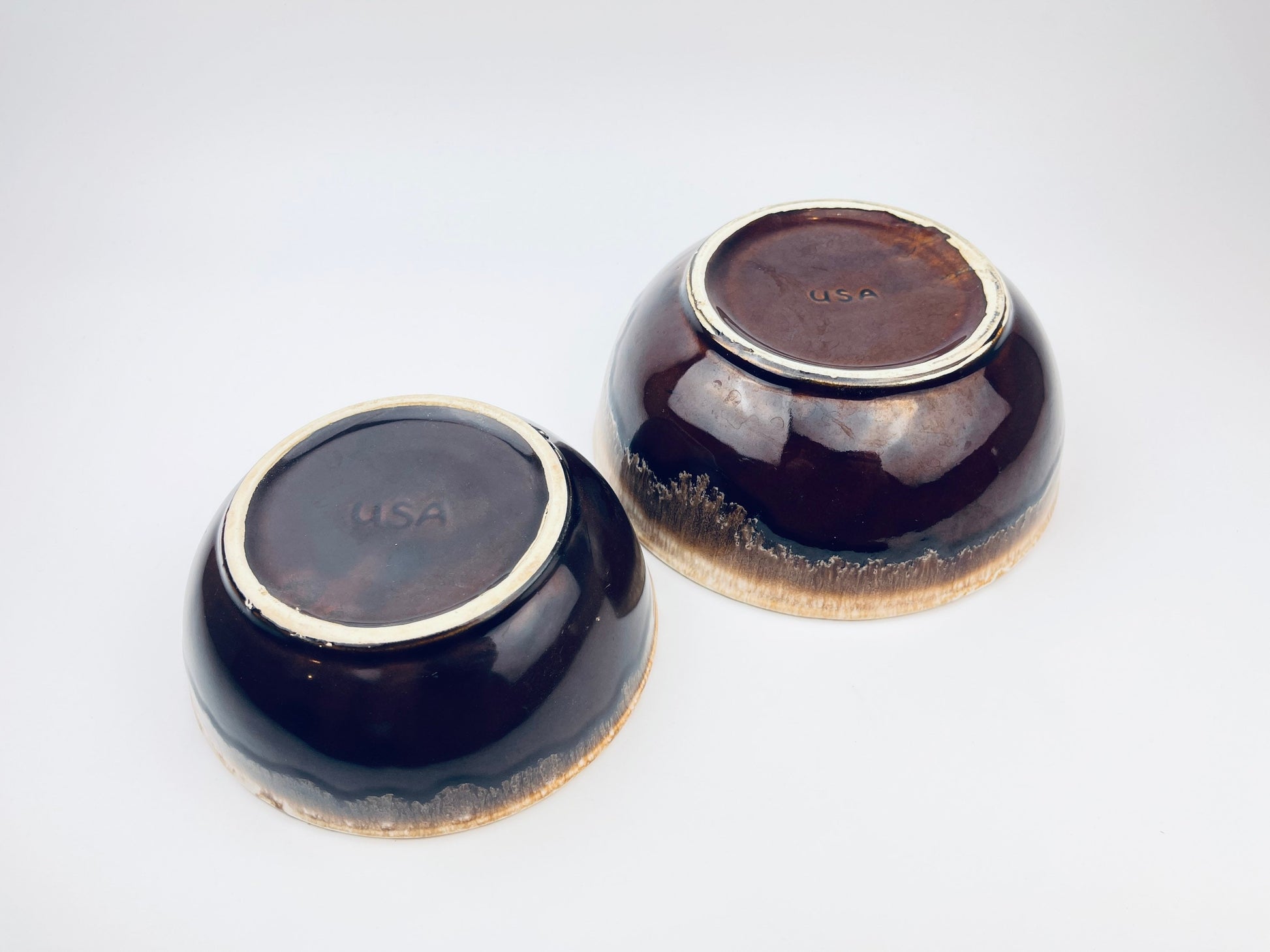 Product image for 'vintage ceramic brown drip glazed usa nesting bowls set of two 2 california pottery' (view 9d418a)