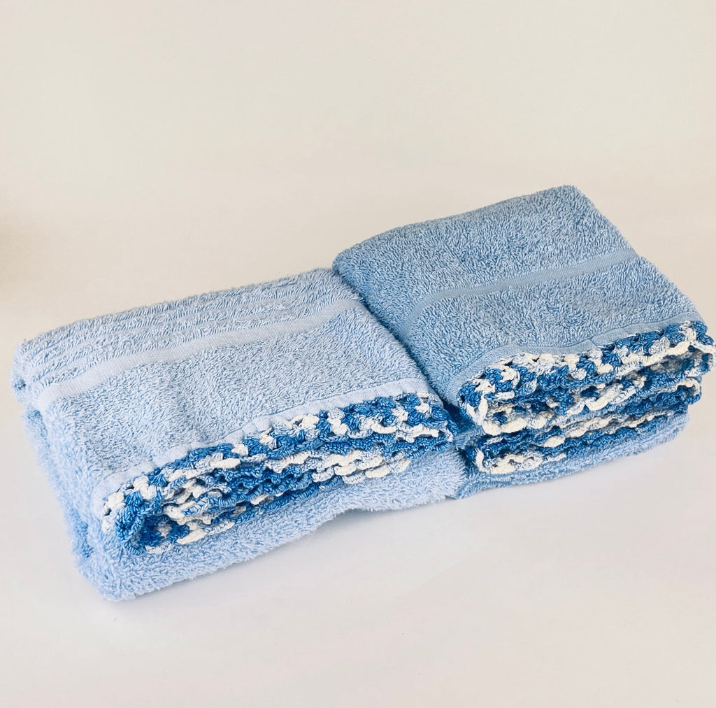 Product image for 'vintage martex light blue cotton hand bath towel set crochet trim usa made set of 3' (view 87d189)