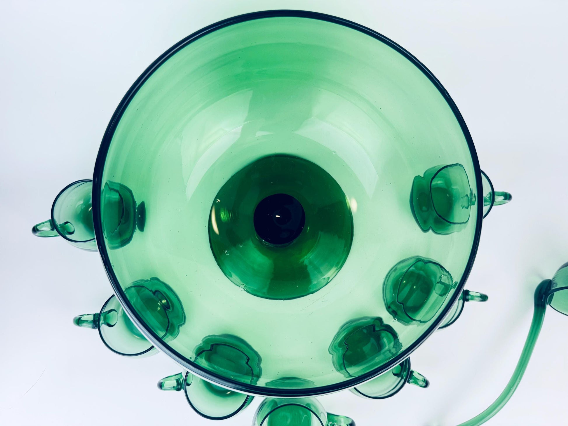Product image for 'vintage verde green italian empoli art glass footed punch bowl set ladle seven 7 cups italian art glass elegance' (view 9e2f05)