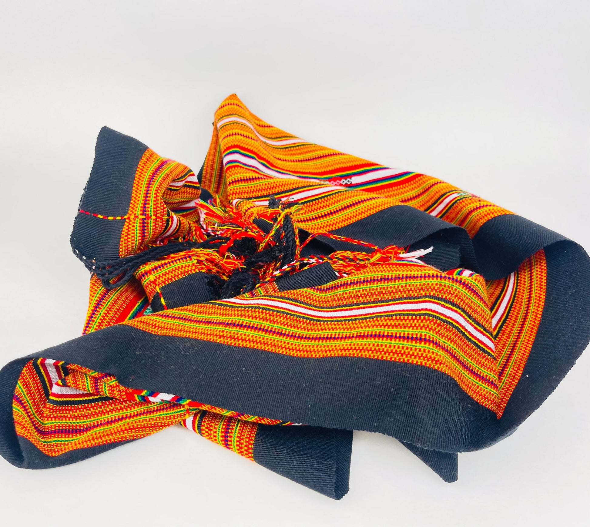 Product image for 'vintage 70s rectangular striped fringe table runner' (view da46ed)