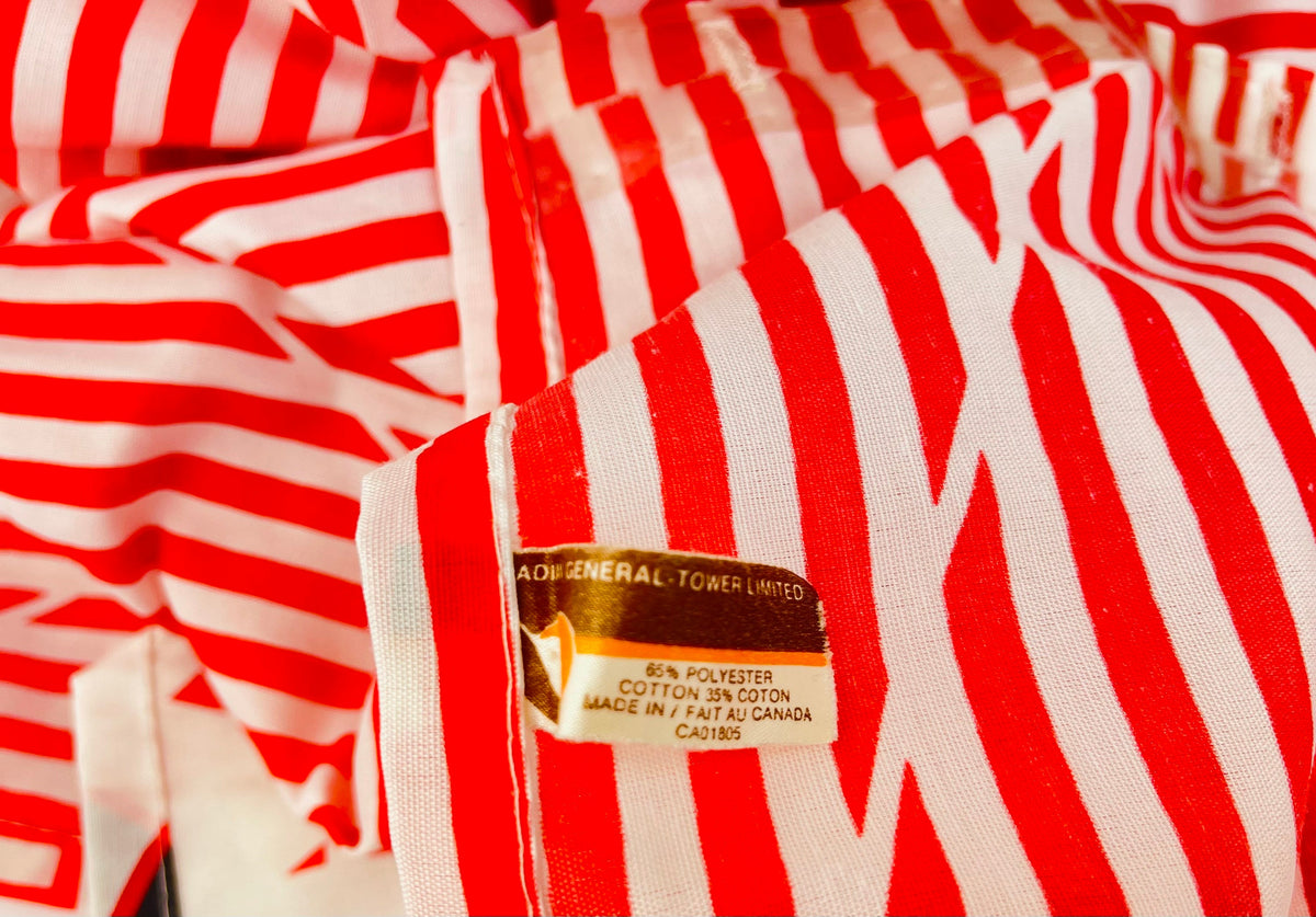 Product image for 'vintage 80s red striped white black flower pattern shower curtain designed by andre richard made in canada' (view abb274)