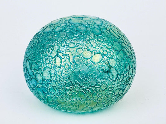 Product image for 'vintage round green iridescent crackle art glass paperweight heron glass studio made in england' (view ff904c)