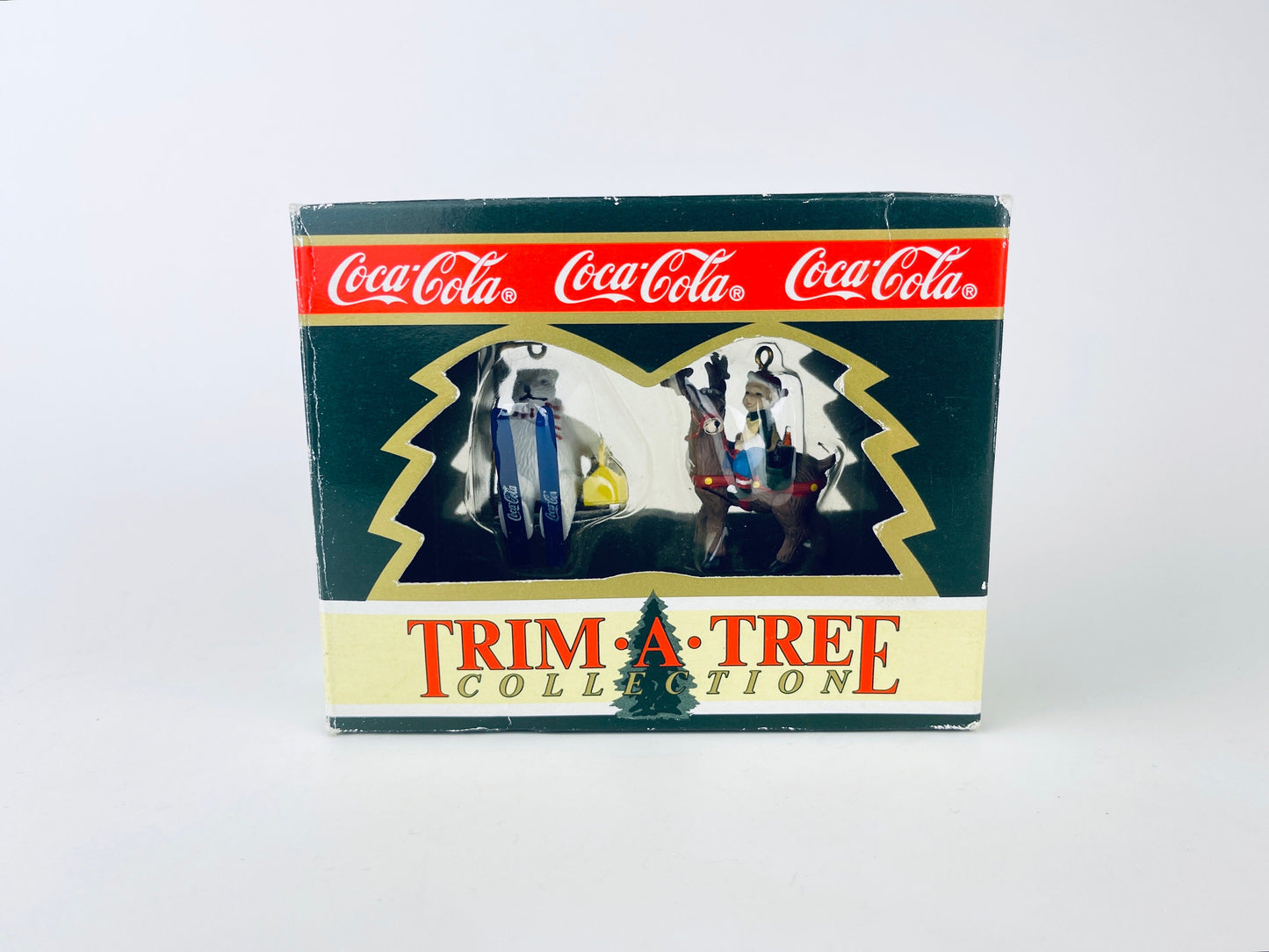 Product image for 'vintage coca cola christmas tree ornaments trim a tree collection 1996 set of two 2 skiing bear elf reindeer' (view 21c03d)