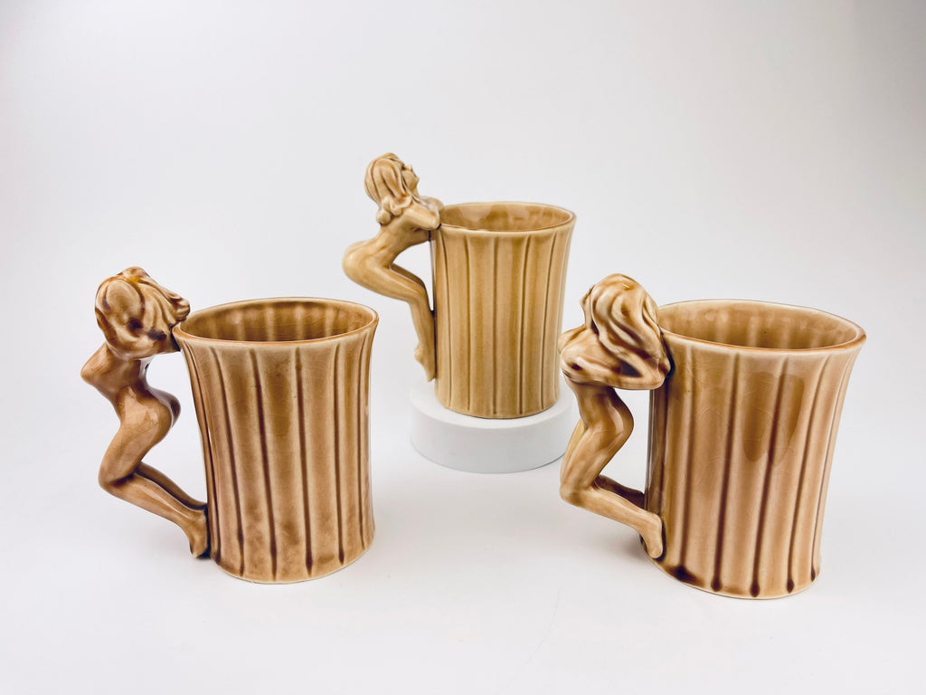 Product image for 'vintage risque nude woman striped brown ceramic mug shafford japan sold individually groomsmen barware gift' (view 5bebca)