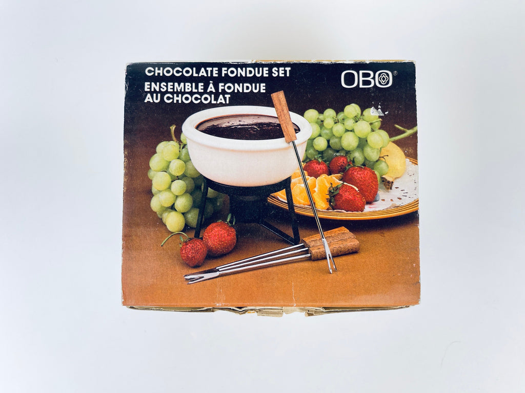 Product image for 'vintage obo cranberry ceramic chocolate fondue set new old stock nos' (view 0ead43)