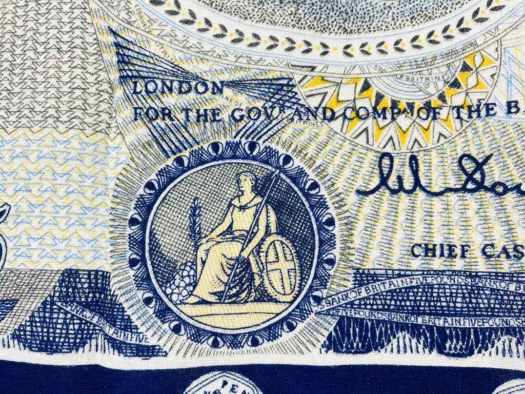 Product image for 'vintage 1960s bank of britain 5 irish linen tea towel ulster weavers statement textile' (view 937fee)