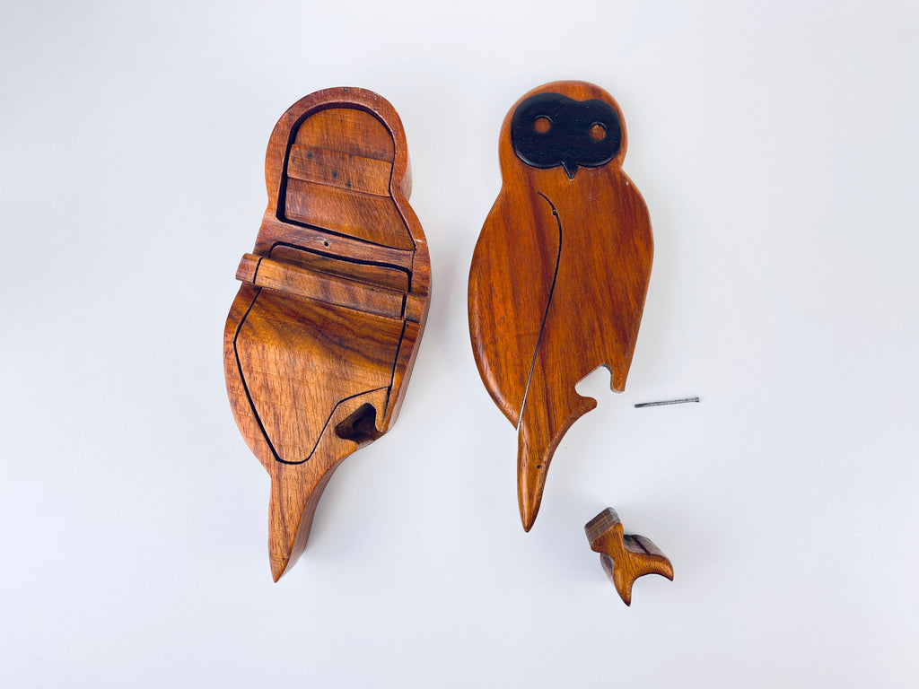 Product image for 'woodland whimsy vintage handmade owl puzzle keepsake box' (view 08498b)