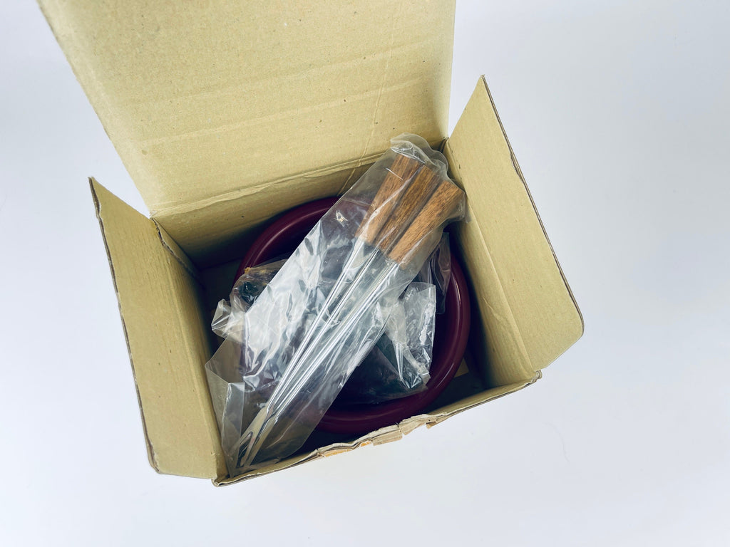 Product image for 'vintage obo cranberry ceramic chocolate fondue set new old stock nos' (view f1ebbc)