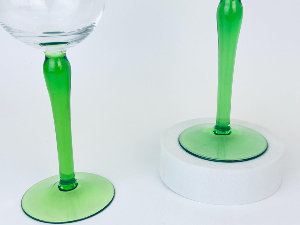 Product image for 'vintage 1970s green stem wine glasses set of 2' (view 55e64a)
