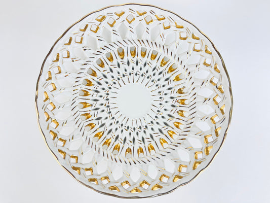 Product image for 'vintage hand painted white gold reticulated decorative porcelain bowl' (view cc17dd)