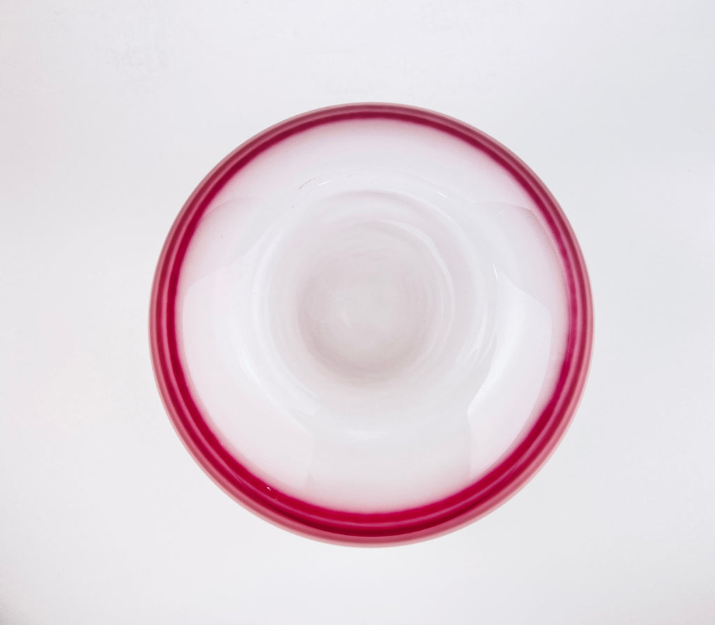 Product image for 'vintage bohemia crystalex white glass round bowl four stripe pink pattern made in czech republic' (view 2ffa59)