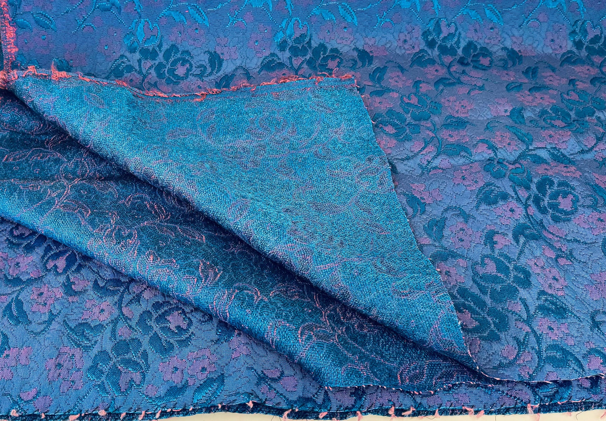 Product image for 'vintage shinny blue pink grandma couch upholstery fabric 40 x 53' (view d00f34)