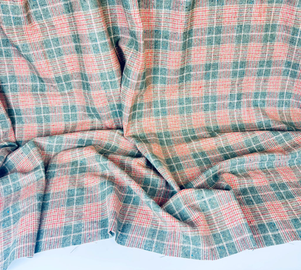 Product image for 'vintage green beige red plaid wool fabric material 57 x 60' (view cf5a15)
