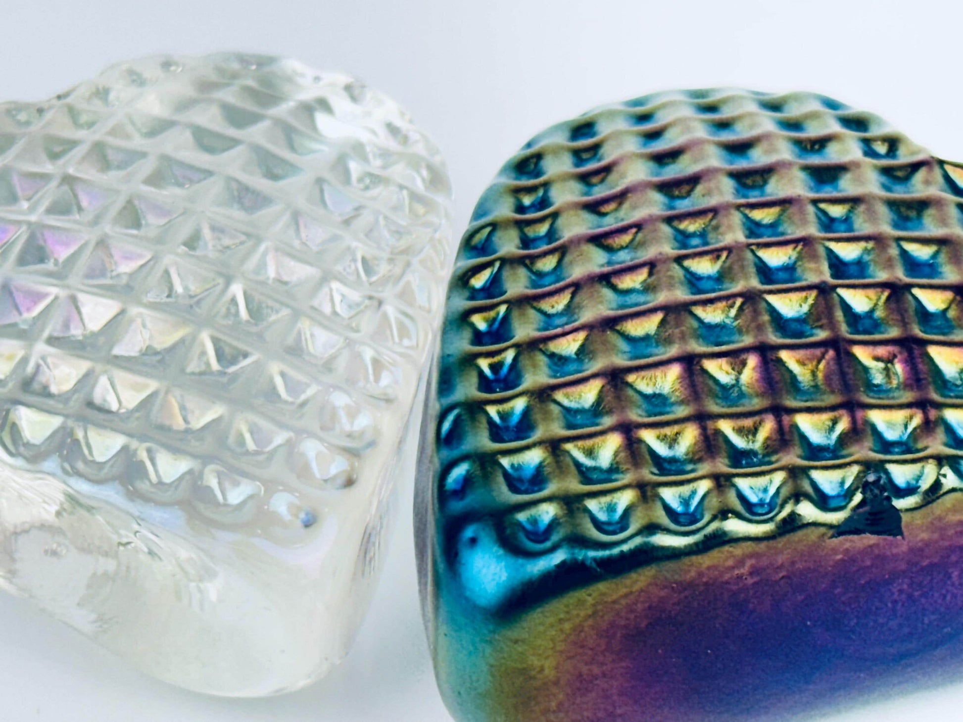 Product image for 'vintage robert held heart shaped iridescent art glass paperweights rainbow clear pattern sold separately' (view 736761)