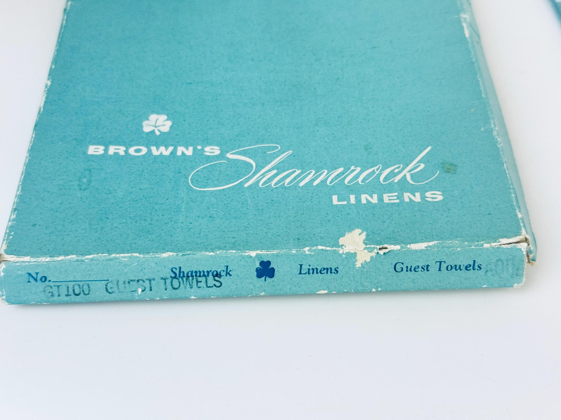 Product image for 'vintage irish linen set of 2 blue polka dot guest towels nos brown s shamrock linens' (view 20239c)