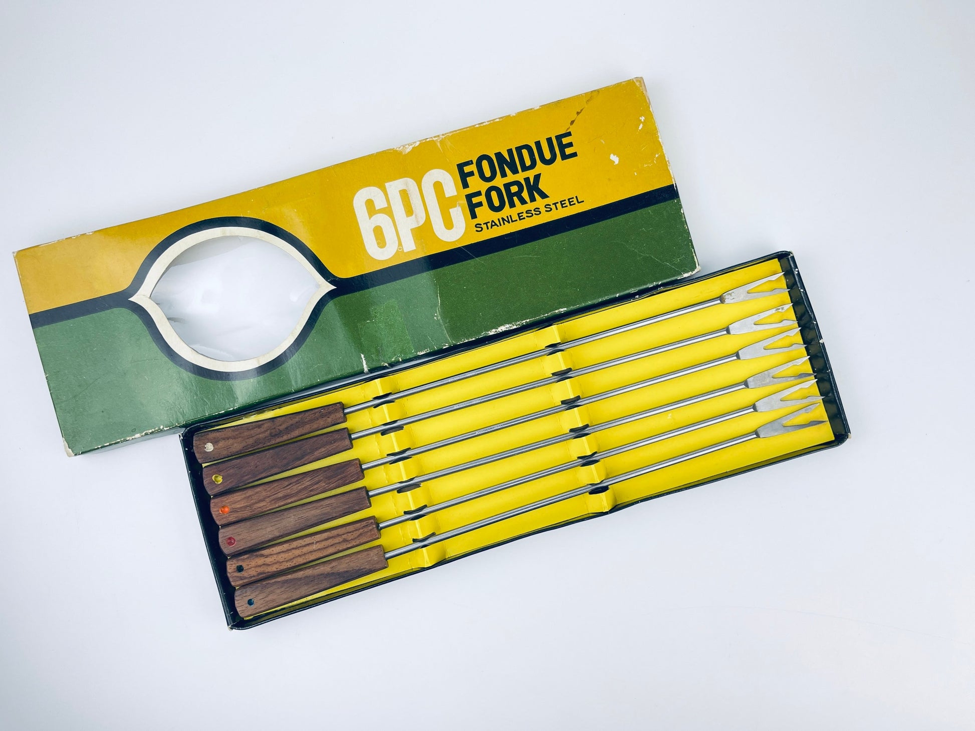 Product image for 'vintage fondue forks wood stainless steel japan metal skewers set of six 6' (view f4104a)