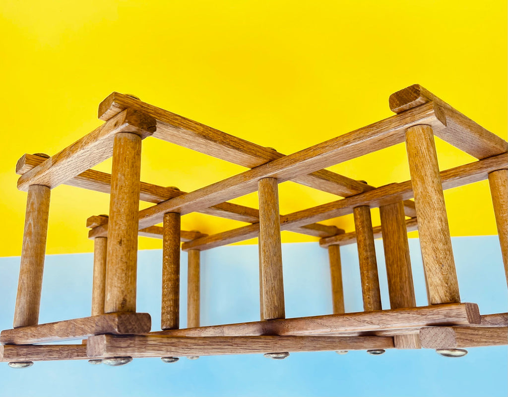 Product image for 'vintage 1970s collapsible wooden wine rack 5 bottle mid century barware' (view ecc4cb)