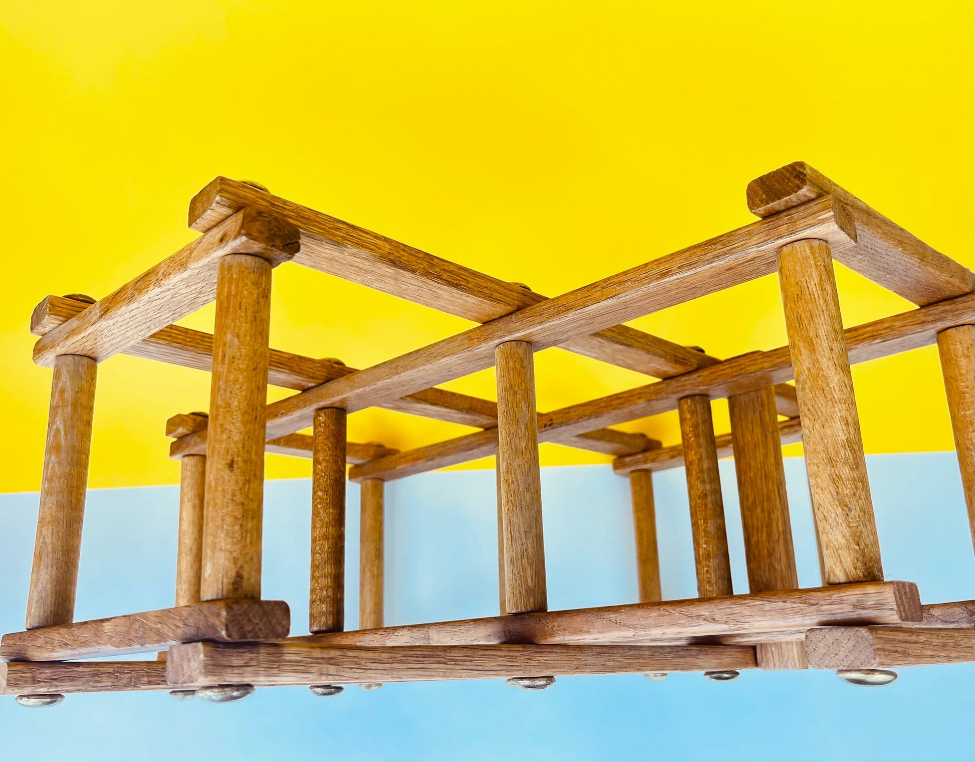 Product image for 'vintage 1970s collapsible wooden wine rack 5 bottle mid century barware' (view ecc4cb)
