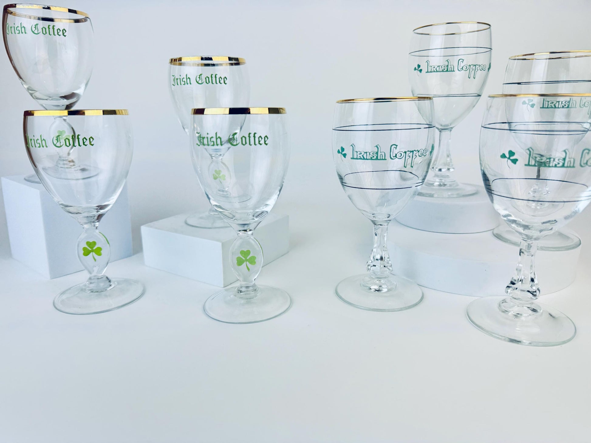 Product image for 'vintage irish coffee gold rimmed pedestal glasses goblets sets sold separately' (view ba3383)