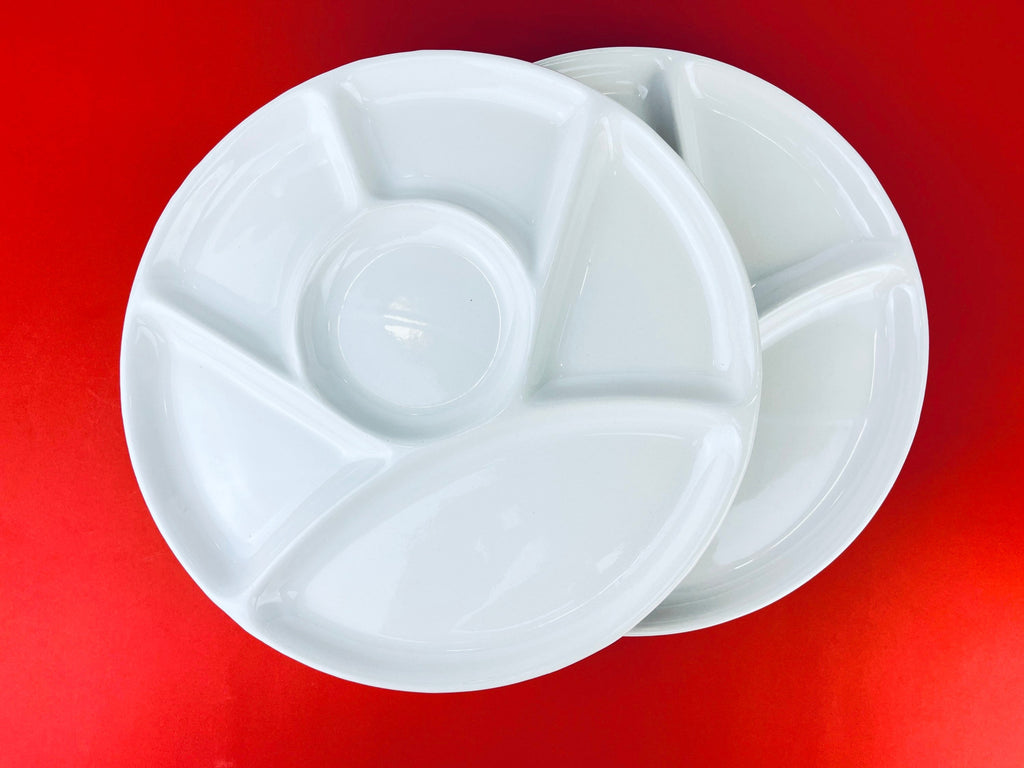 Product image for 'vintage white glazed ceramic fondue sushi plates set of 4 9' (view cfe155)