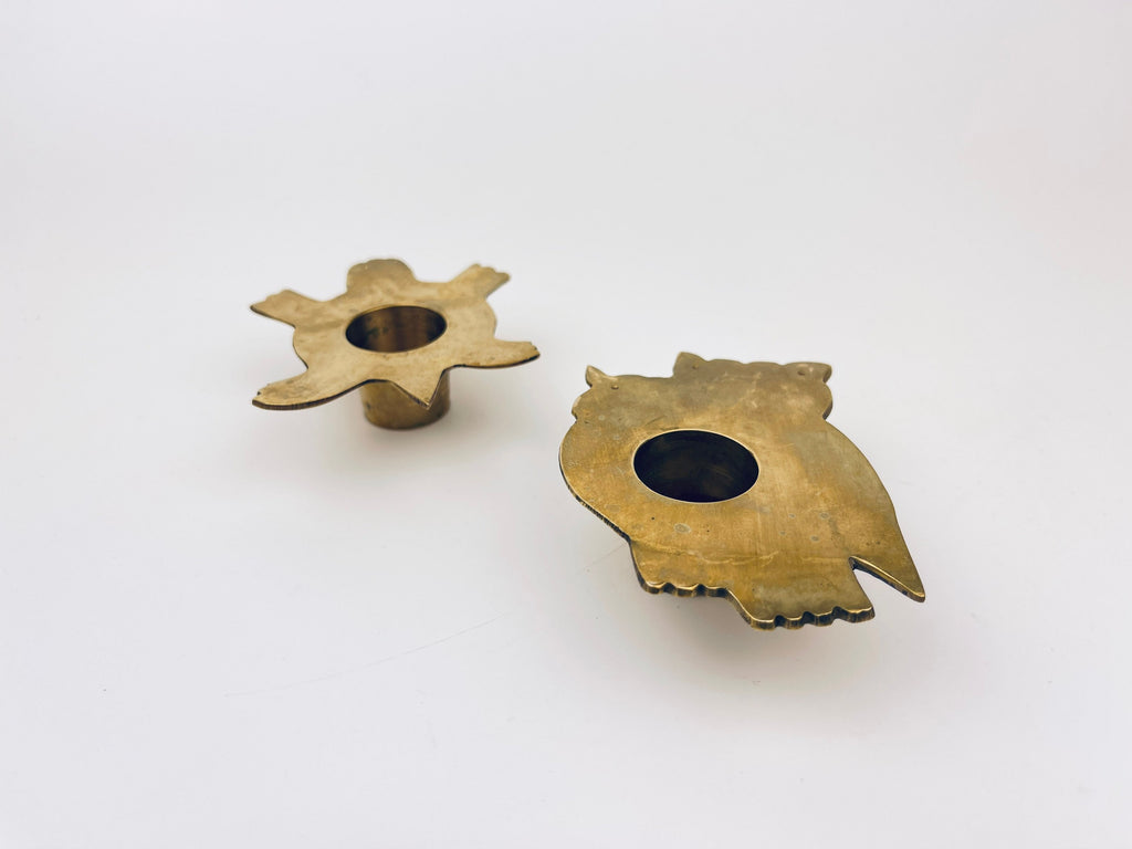 Product image for 'vintage owl turtle gold brass candlestick holders sold separately' (view f9986f)