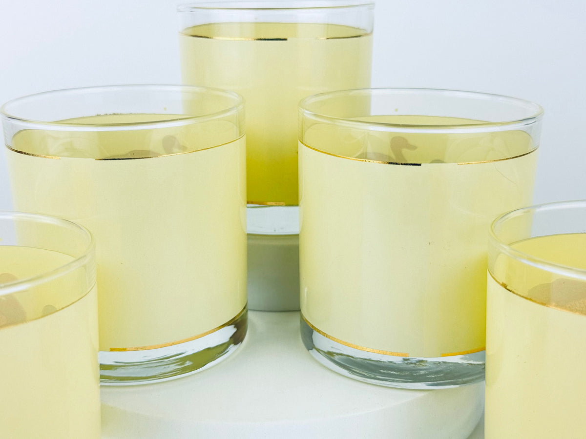 Product image for 'vintage gold stripe and beige duck duo lowball glasses set of five 5 perfect hunter gift' (view 0ad9b7)