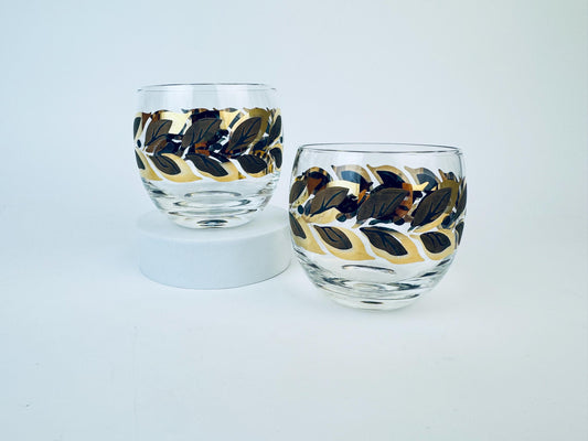 Product image for 'vintage federal glass gold laurel leaf roly poly glasses set of two 2' (view 0b59a8)