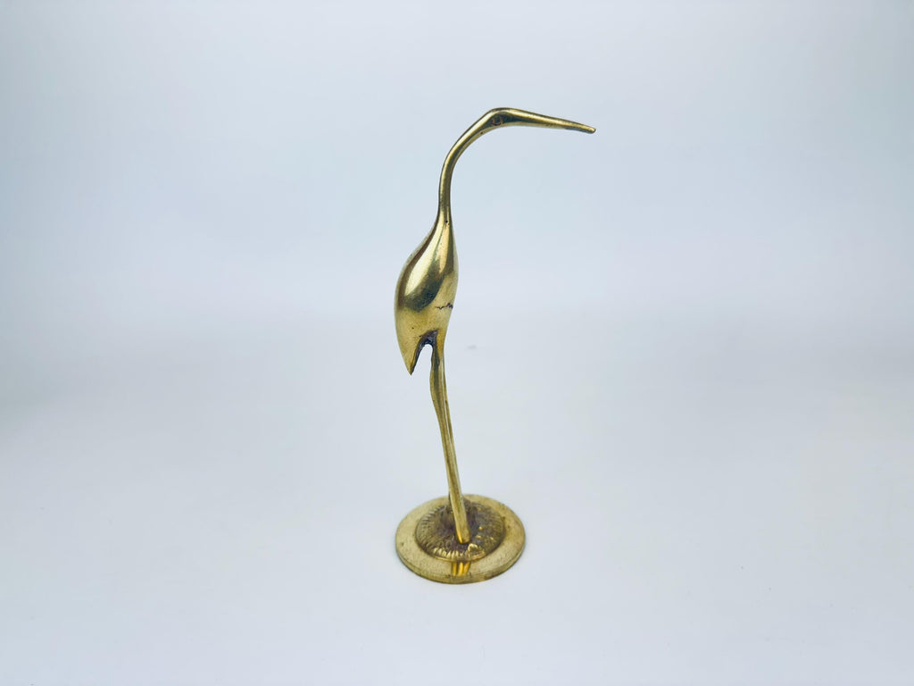 Product image for 'vintage solid brass crane sculpture figurine attractive aged metal patina' (view 886a6a)