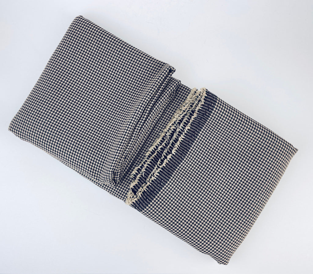 Product image for 'vintage houndstooth beige purple navy polyester fabric 57 x 64' (view 4e6295)