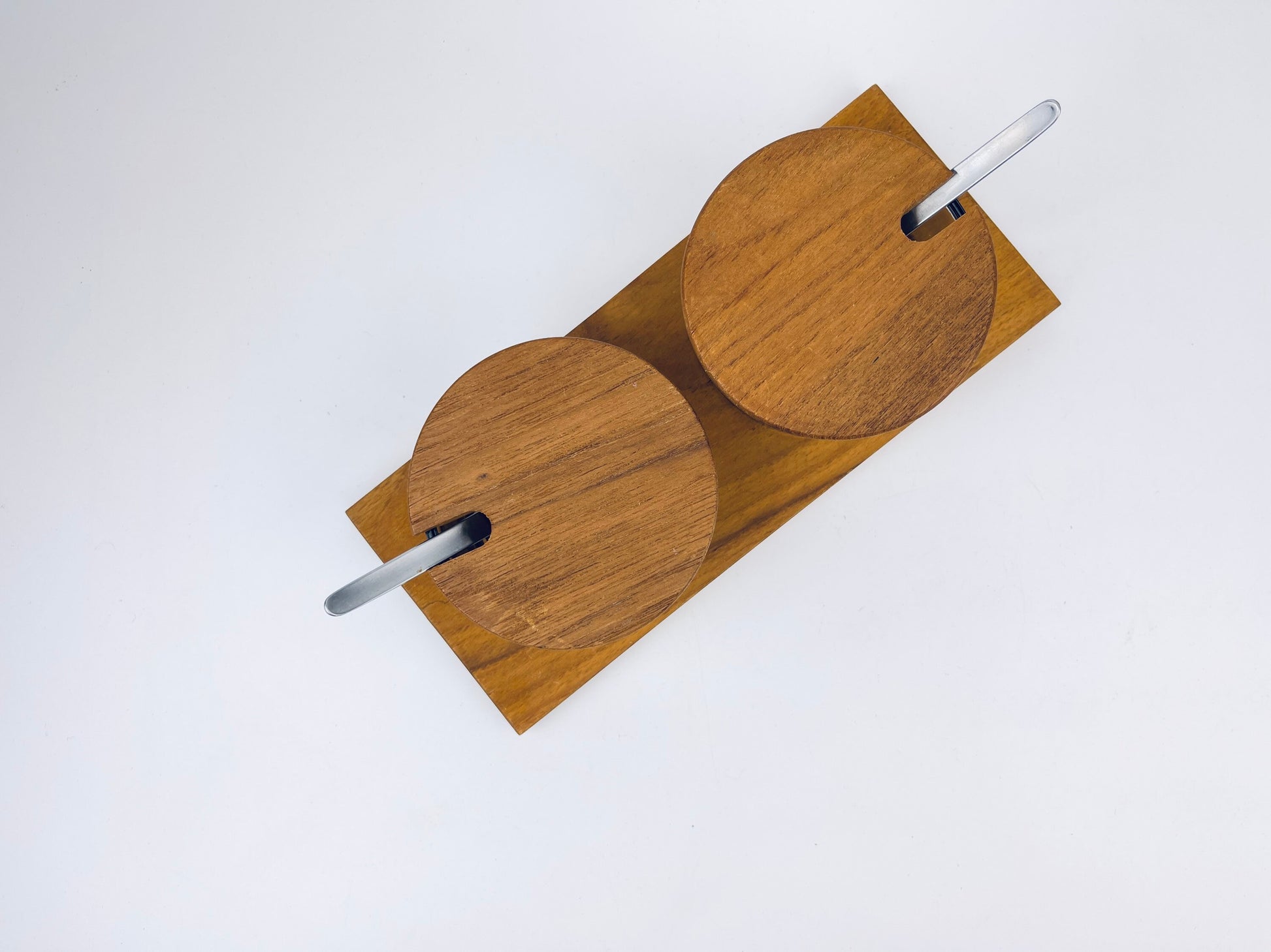 Product image for 'vintage luthje danish preserve set appetizer dinner party serve ware wood tray glass containers made in denmark' (view 3ddb09)
