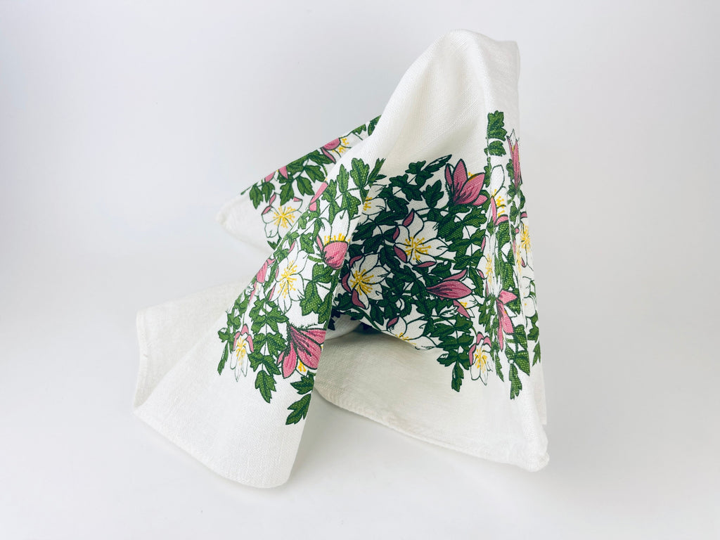 Product image for 'vintage froso handtryck green pink spring floral tablecloth made in sweden' (view 271c80)