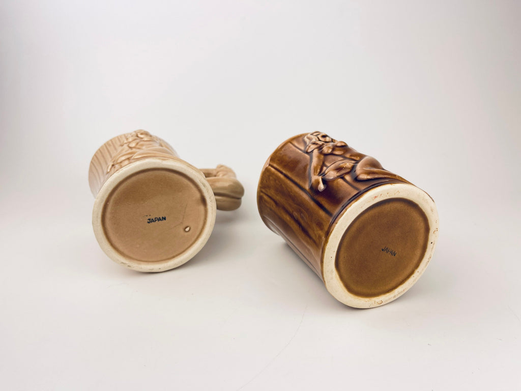 Product image for 'vintage risque nude woman barrel shaped brown ceramic mug sold individually groomsmen barware gift made in japan' (view ee9006)