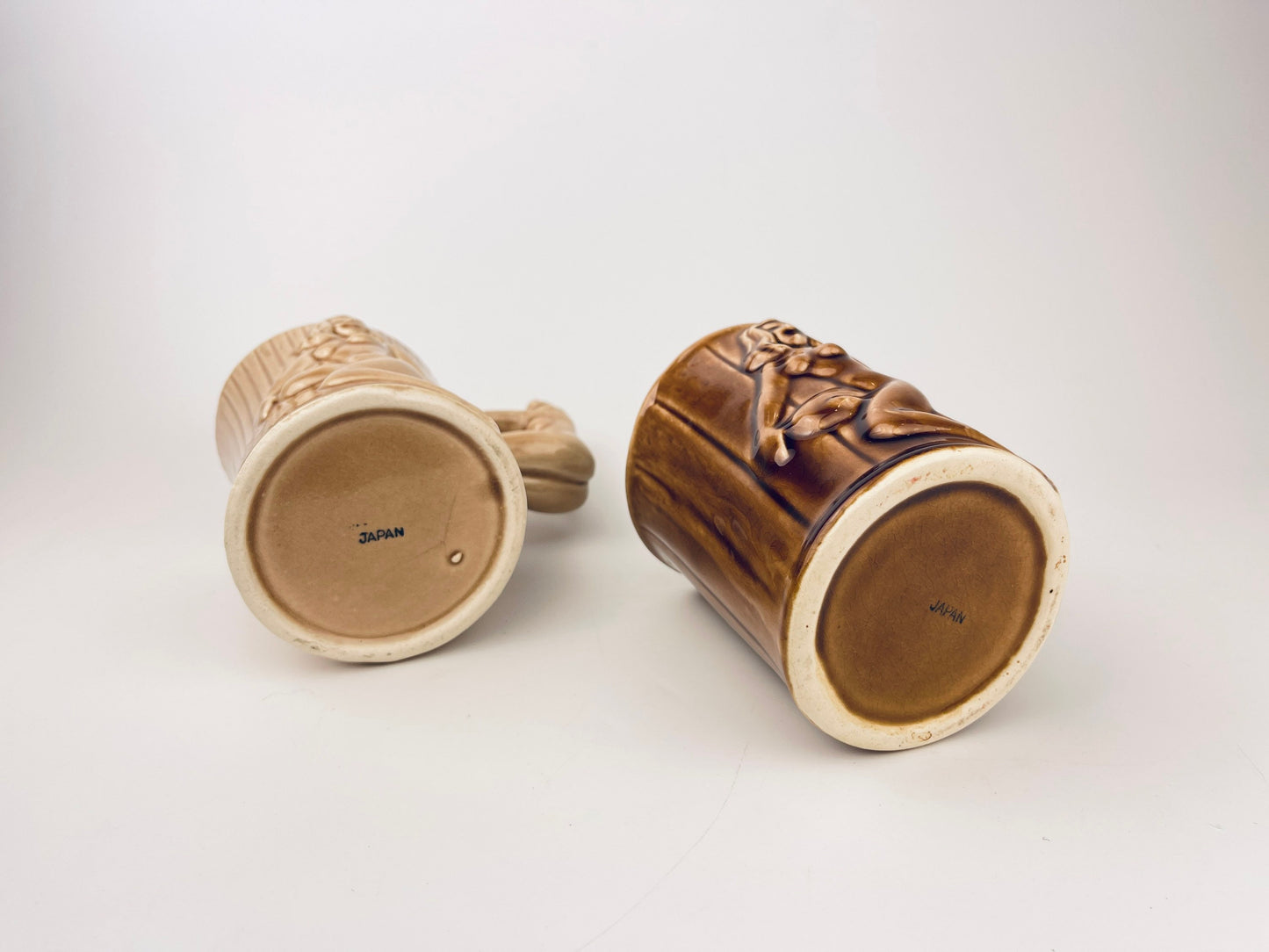 Product image for 'vintage risque nude woman barrel shaped brown ceramic mug sold individually groomsmen barware gift made in japan' (view ee9006)