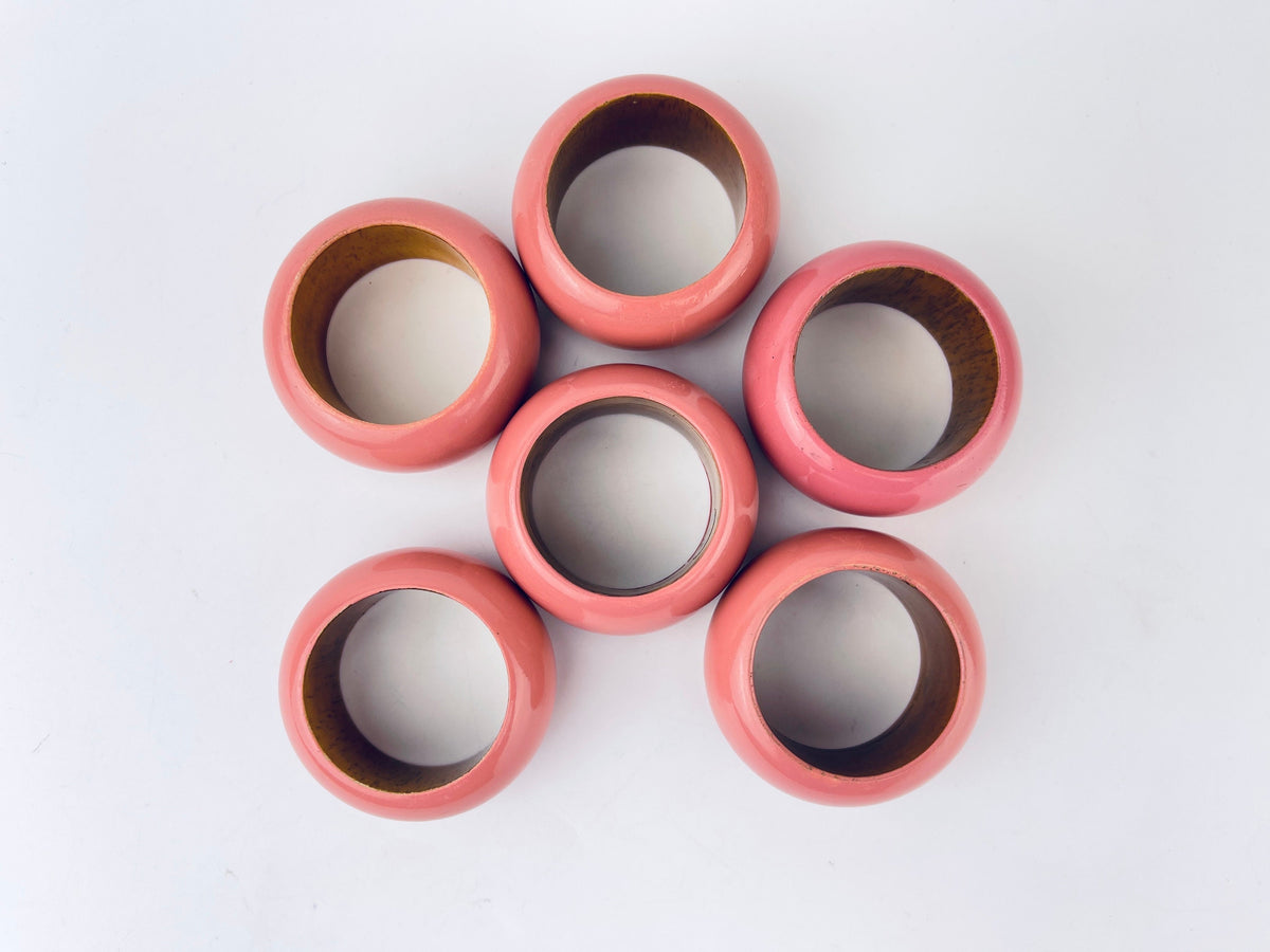 Product image for 'vintage glossy pink wooden napkin ring holders set of six 6' (view d41a90)