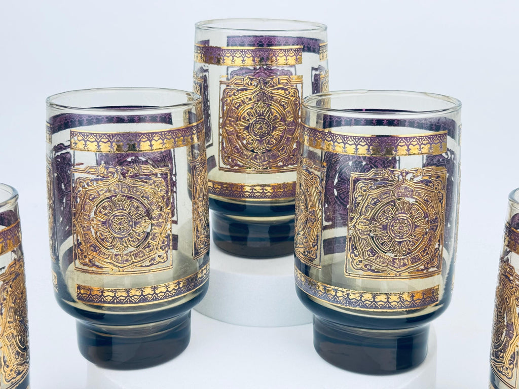 Product image for 'vintage libbey elcyda highball glasses 1960s amethyst gold barware set of five 5' (view d98b97)