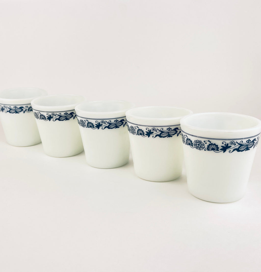 Vintage Pyrex Milk Glass Mugs  1970s White Opal Coffee Cups - Old Town Blue, Butterfly Gold, Woodland Pattern  Sold Individually Or Sets