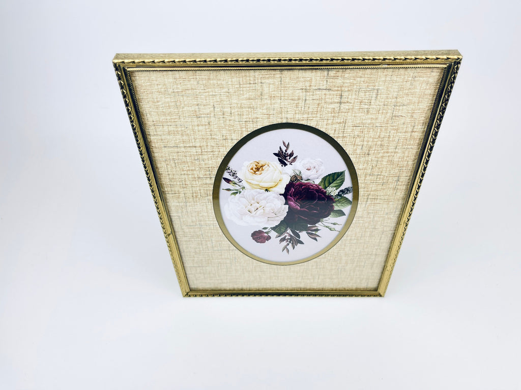 Vintage 1970s Gold Tabletop Picture Frame  8 × 10 with Oval Interior Mat  Gold Finish Display Stand