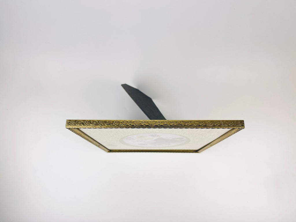 Vintage 1970s Gold Tabletop Picture Frame  8 × 10 with Oval Interior Mat  Gold Finish Display Stand