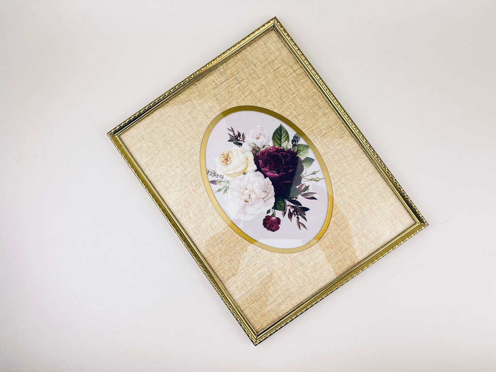 Vintage 1970s Gold Tabletop Picture Frame  8 × 10 with Oval Interior Mat  Gold Finish Display Stand