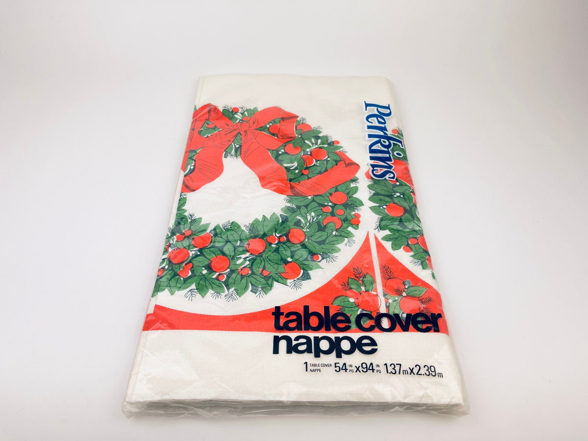 Vintage 1970s Rectangular Christmas Paper Table Cover - 54" x 94" - New Old Stock (NOS) - Made In Canada By Perkins
