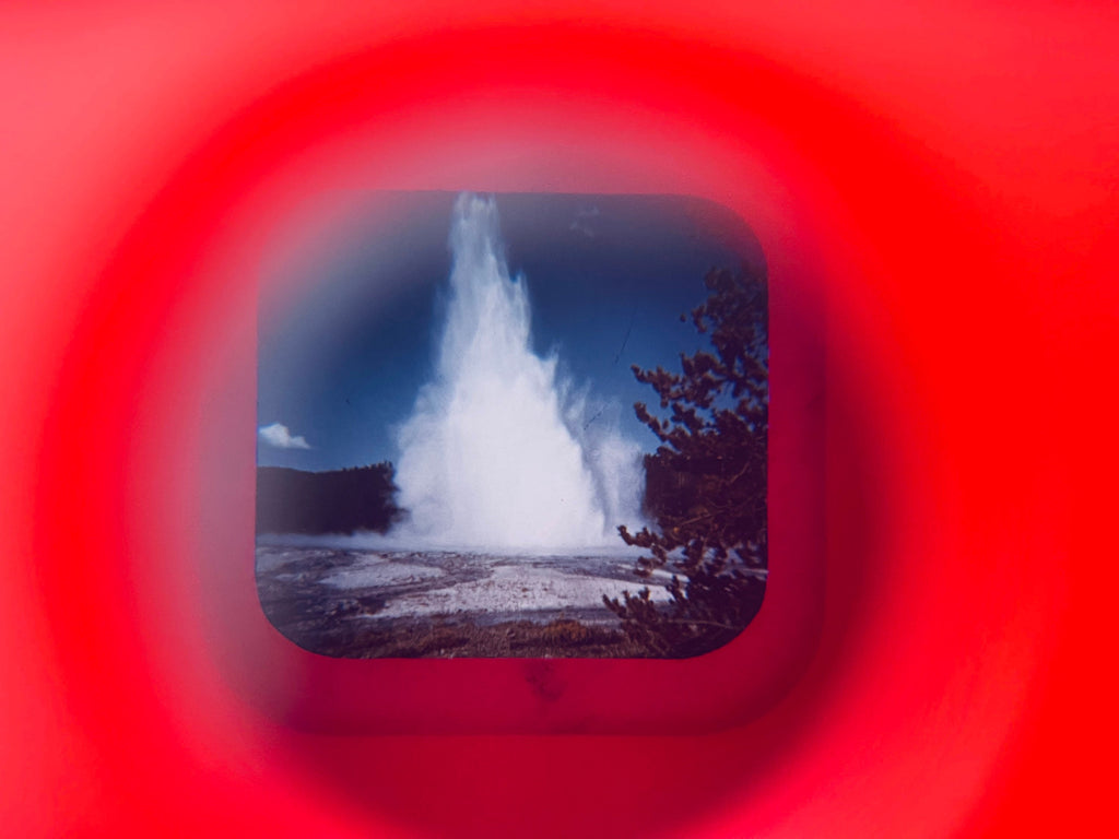 Geothermal geyser with a red circular frame overlay