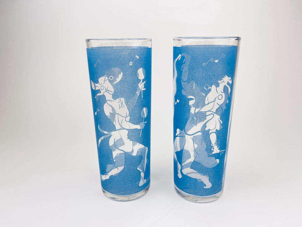 Vintage Dominion Glass Mid-Century Flamenco Dancer Frosted Highball Glasses - Sets Sold Separately
