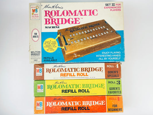Milton Bradley Rolomatic Bridge game set packaging on a white background