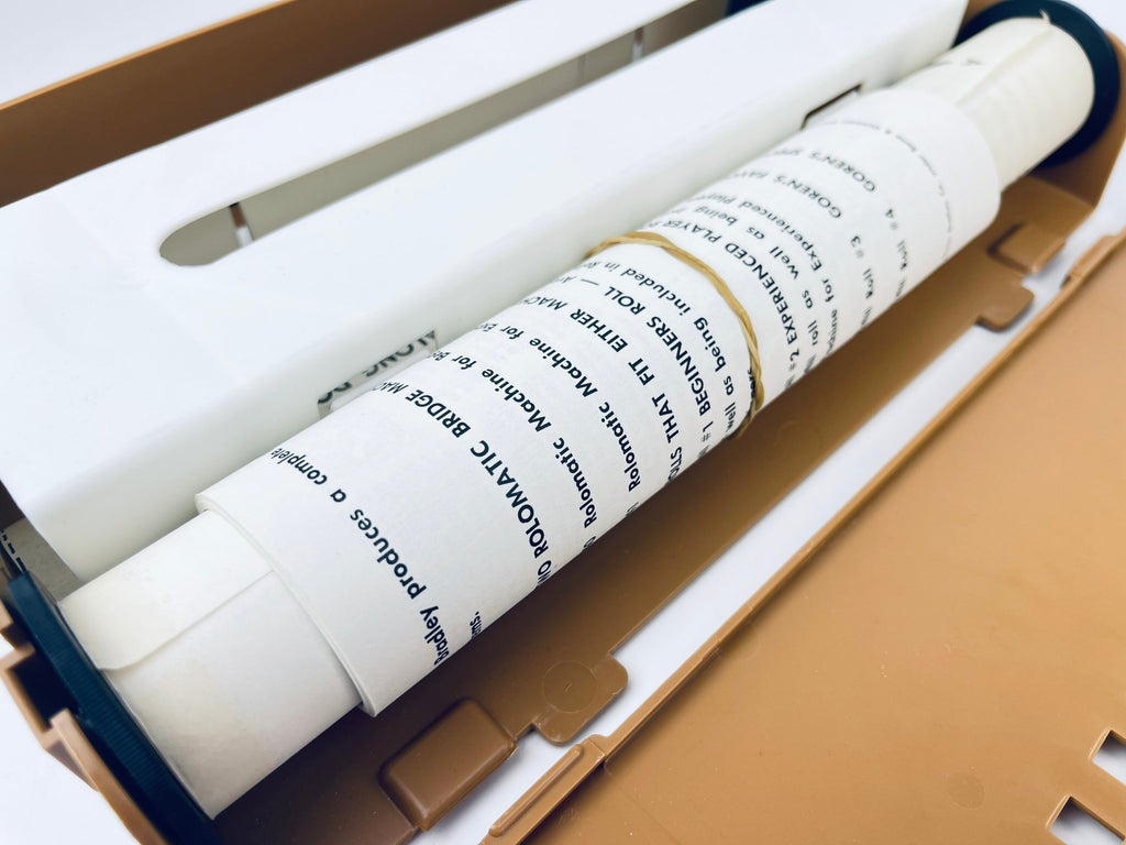 Roll of paper with text in a box