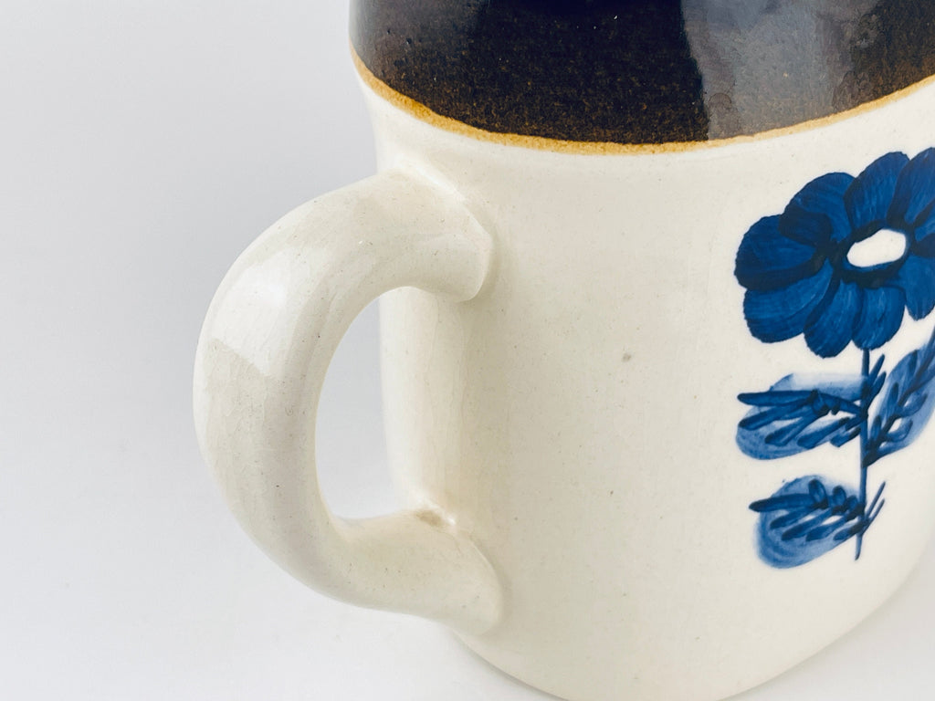 Vintage Keramo Kostelec Blue Floral Ceramic Pitcher Jug  1970s Stoneware Vase