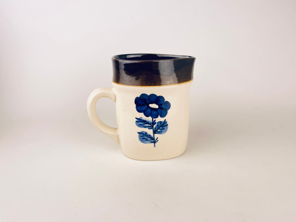 Vintage Keramo Kostelec Blue Floral Ceramic Pitcher Jug  1970s Stoneware Vase